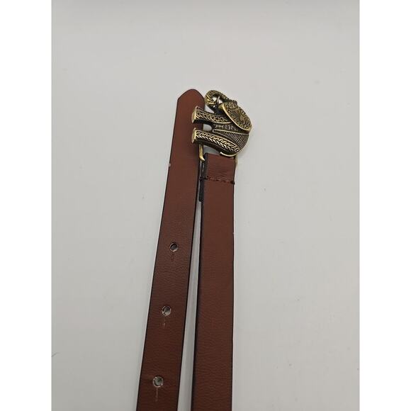 Women\'s Brown Leather Belt with Brass Elephant Buckle Sz 36-38\
